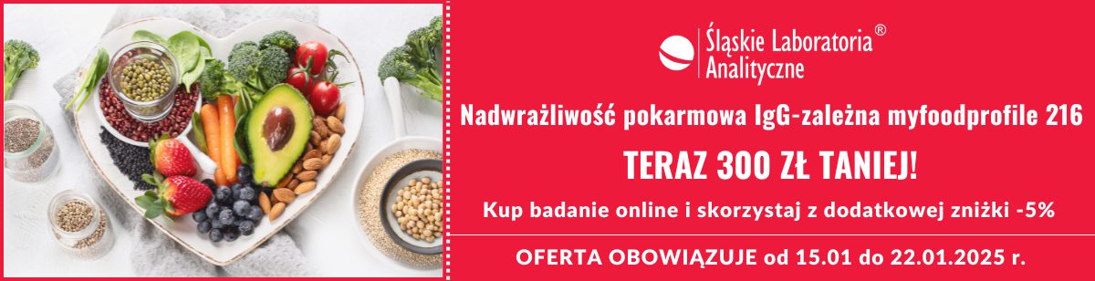 Tylko od 15 do 22 stycznia br. badanie nadwrażliwości pokarmowej IgG-zależnej wykonasz z nami 300 zł taniej!